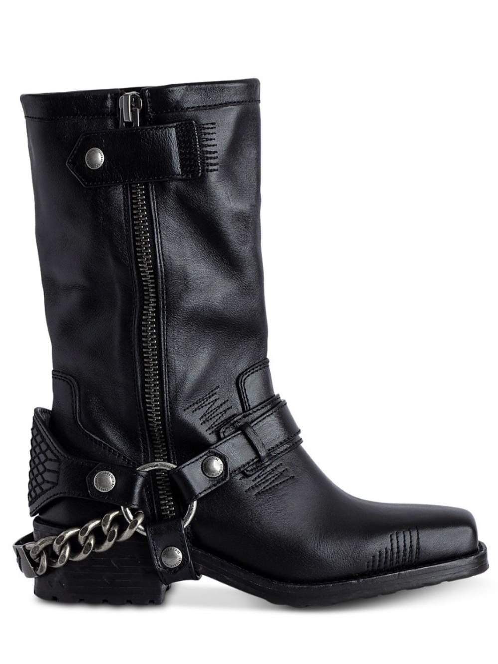 Zadig & Voltaire Women's Igata Black Biker Harness Chain Boots